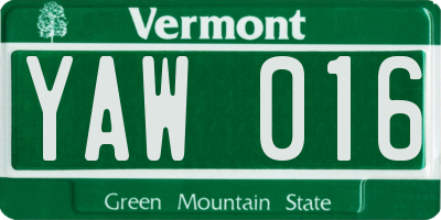 VT license plate YAW016