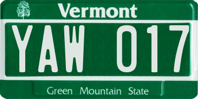 VT license plate YAW017
