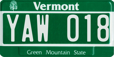 VT license plate YAW018