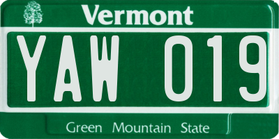 VT license plate YAW019