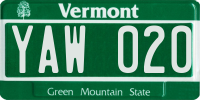 VT license plate YAW020