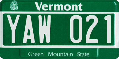 VT license plate YAW021
