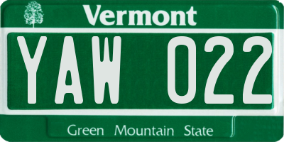 VT license plate YAW022