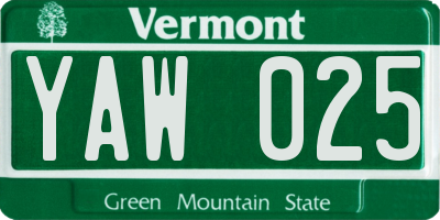 VT license plate YAW025