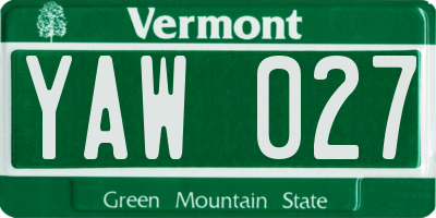 VT license plate YAW027