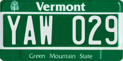 VT license plate YAW029