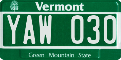 VT license plate YAW030