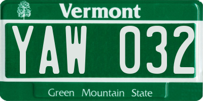 VT license plate YAW032