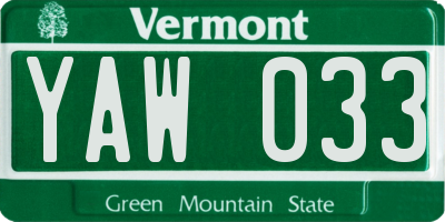 VT license plate YAW033
