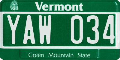 VT license plate YAW034