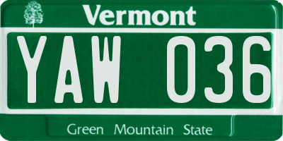 VT license plate YAW036