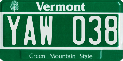 VT license plate YAW038