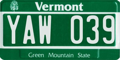 VT license plate YAW039