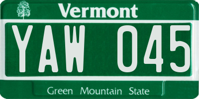 VT license plate YAW045