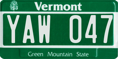 VT license plate YAW047