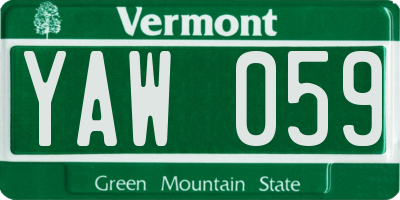 VT license plate YAW059
