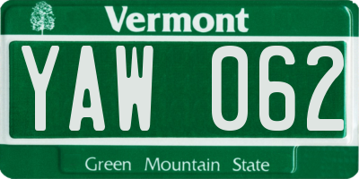 VT license plate YAW062