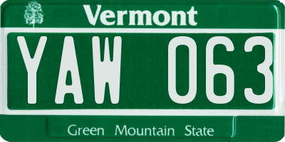 VT license plate YAW063