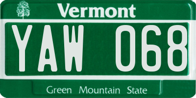 VT license plate YAW068