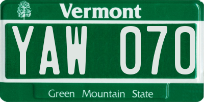 VT license plate YAW070