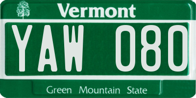 VT license plate YAW080