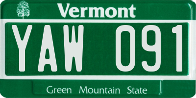 VT license plate YAW091