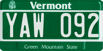 VT license plate YAW092