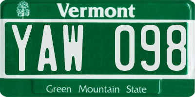 VT license plate YAW098