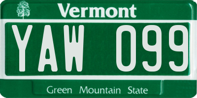VT license plate YAW099