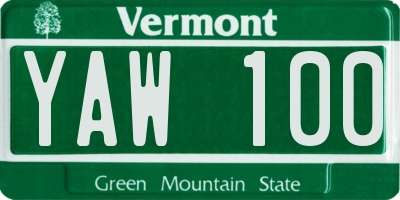 VT license plate YAW100