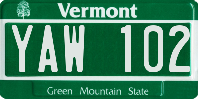VT license plate YAW102