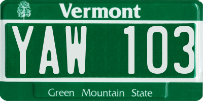 VT license plate YAW103