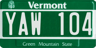 VT license plate YAW104