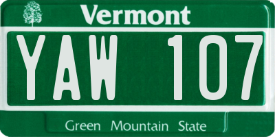 VT license plate YAW107