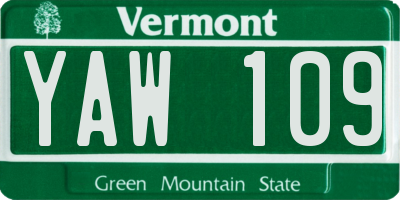 VT license plate YAW109