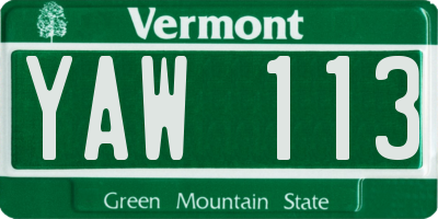 VT license plate YAW113