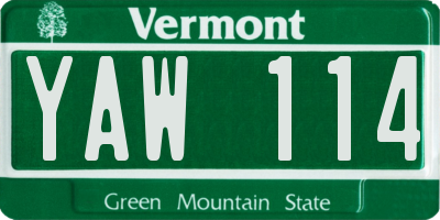 VT license plate YAW114