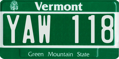 VT license plate YAW118