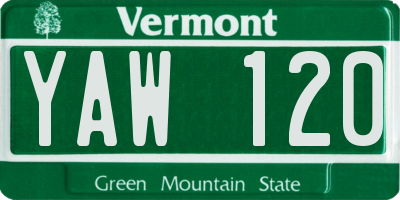 VT license plate YAW120