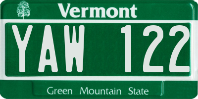 VT license plate YAW122