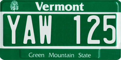 VT license plate YAW125