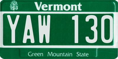 VT license plate YAW130