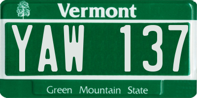 VT license plate YAW137