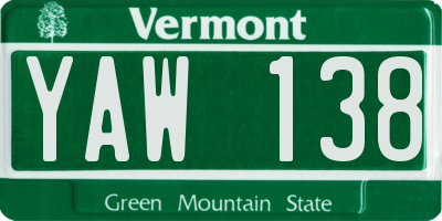 VT license plate YAW138