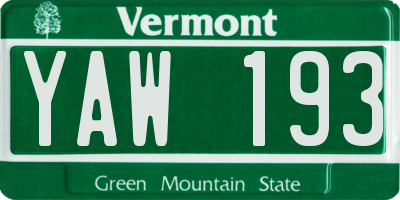VT license plate YAW193
