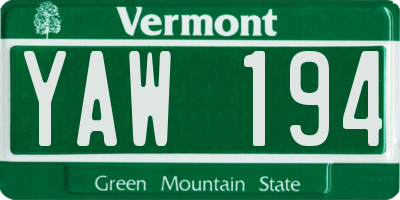 VT license plate YAW194