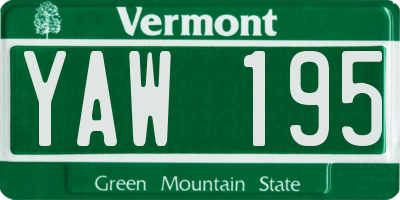 VT license plate YAW195