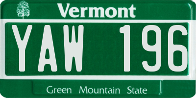 VT license plate YAW196