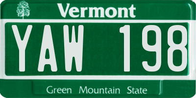 VT license plate YAW198