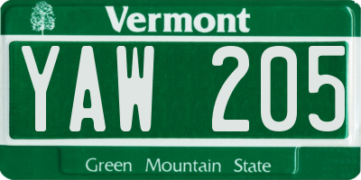 VT license plate YAW205